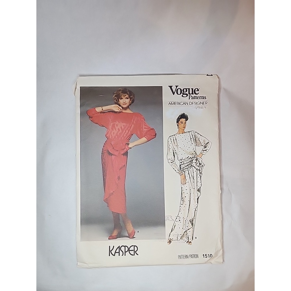 Vtg 1984 Vogue Patterns 1510 American Designer Kasper Dress 8 Uncut DIY Craft